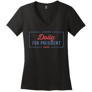 Dolly For President 2024 Retro Women's V-Neck T-Shirt