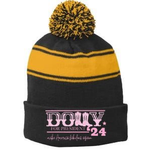 Dolly For President Personalized Dolly Stripe Pom Pom Beanie