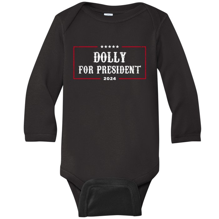 Dolly For President Funny 2024 Election Baby Long Sleeve Bodysuit