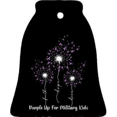 Dandelion Flower Purple Up For Military Month Ceramic Bell Ornament