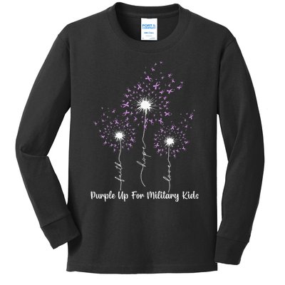 Dandelion Flower Purple Up For Military Month Kids Long Sleeve Shirt