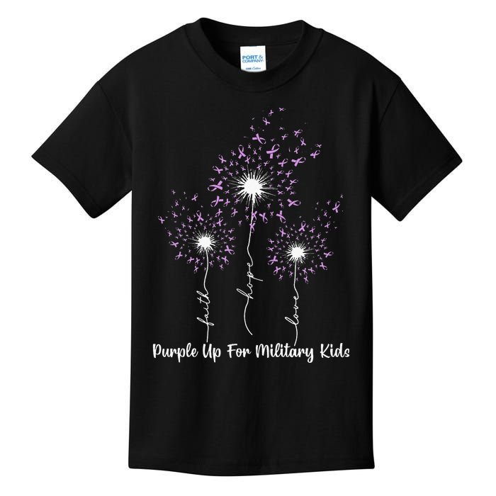 Dandelion Flower Purple Up For Military Month Kids T-Shirt