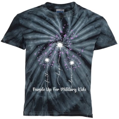 Dandelion Flower Purple Up For Military Month Kids Tie-Dye T-Shirt