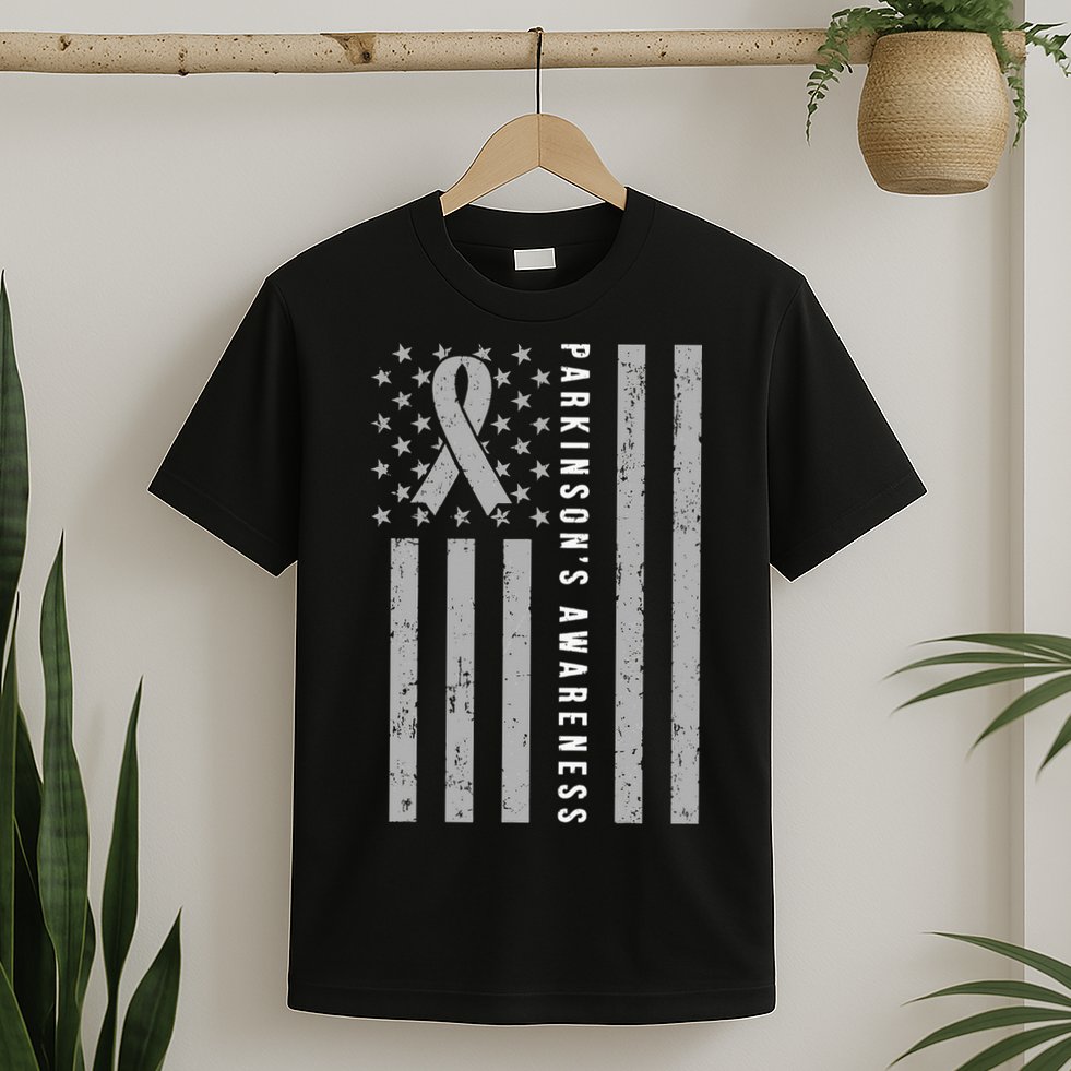 Disease Flag Parkinsons Awareness Ribbon Gray T-Shirt