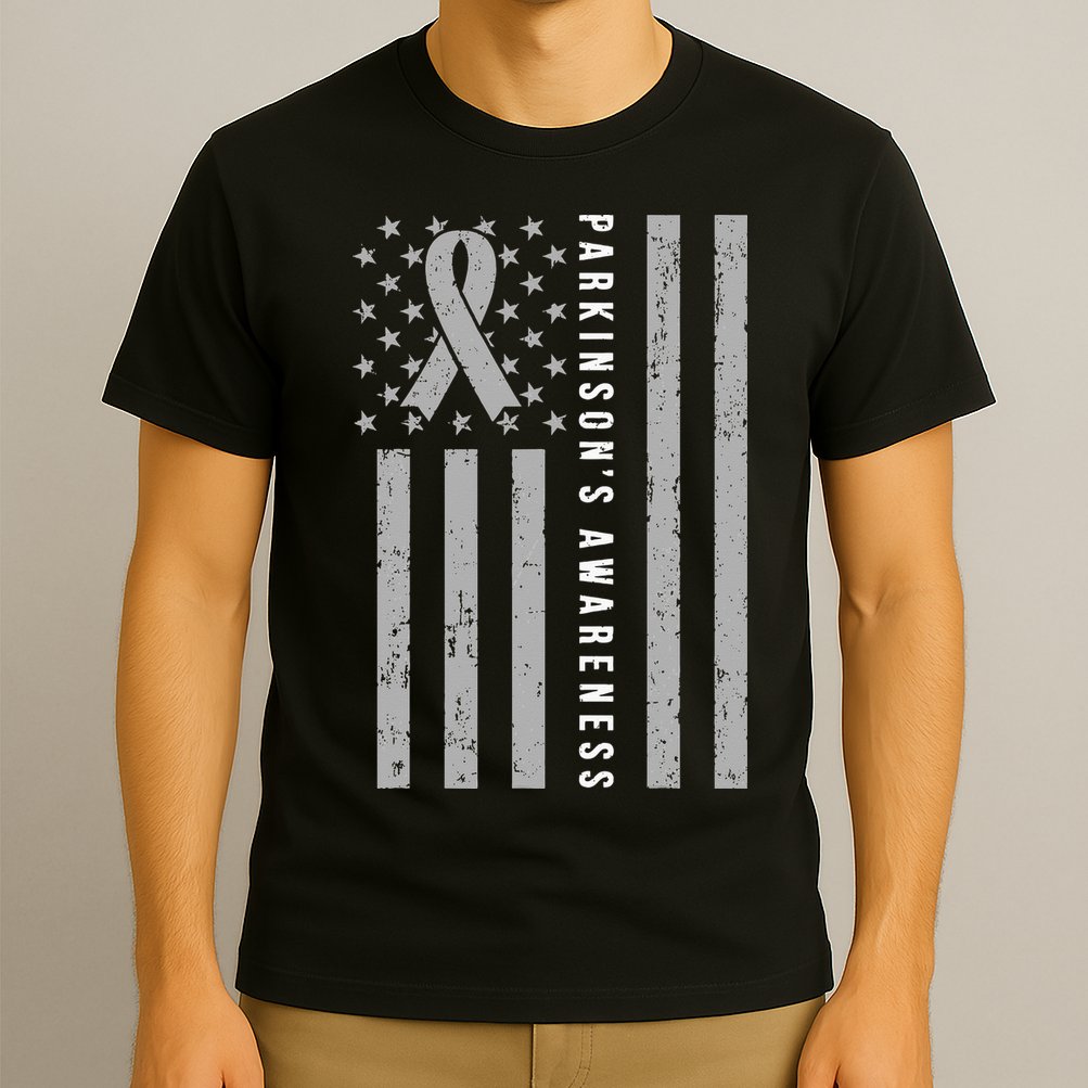 Disease Flag Parkinsons Awareness Ribbon Gray T-Shirt