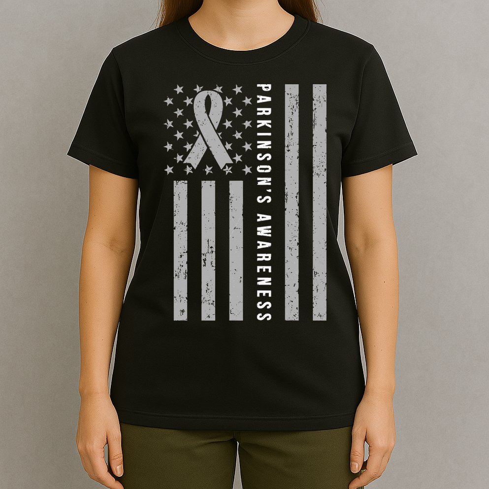 Disease Flag Parkinsons Awareness Ribbon Gray T-Shirt