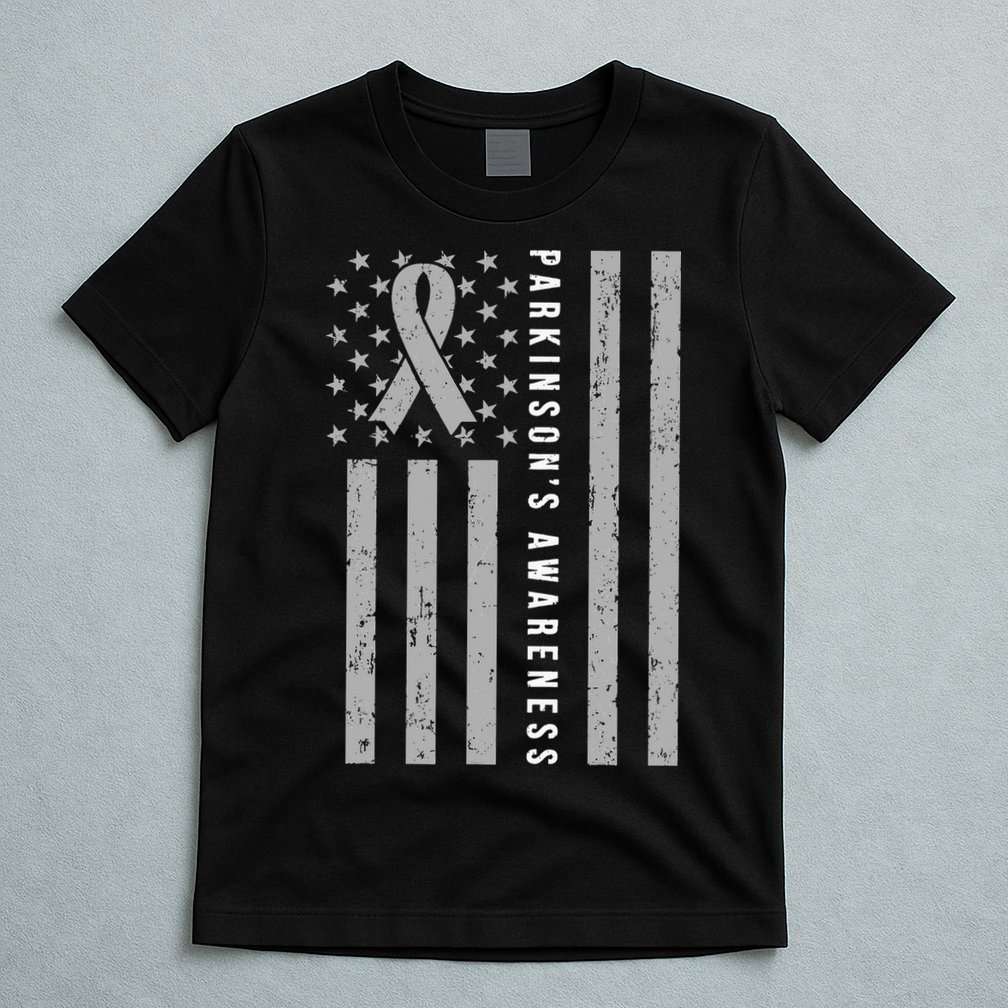 Disease Flag Parkinsons Awareness Ribbon Gray T-Shirt