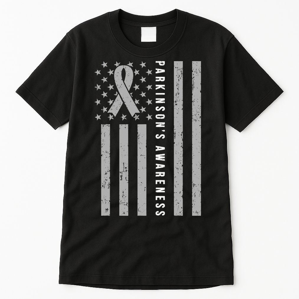 Disease Flag Parkinsons Awareness Ribbon Gray Tall T-Shirt