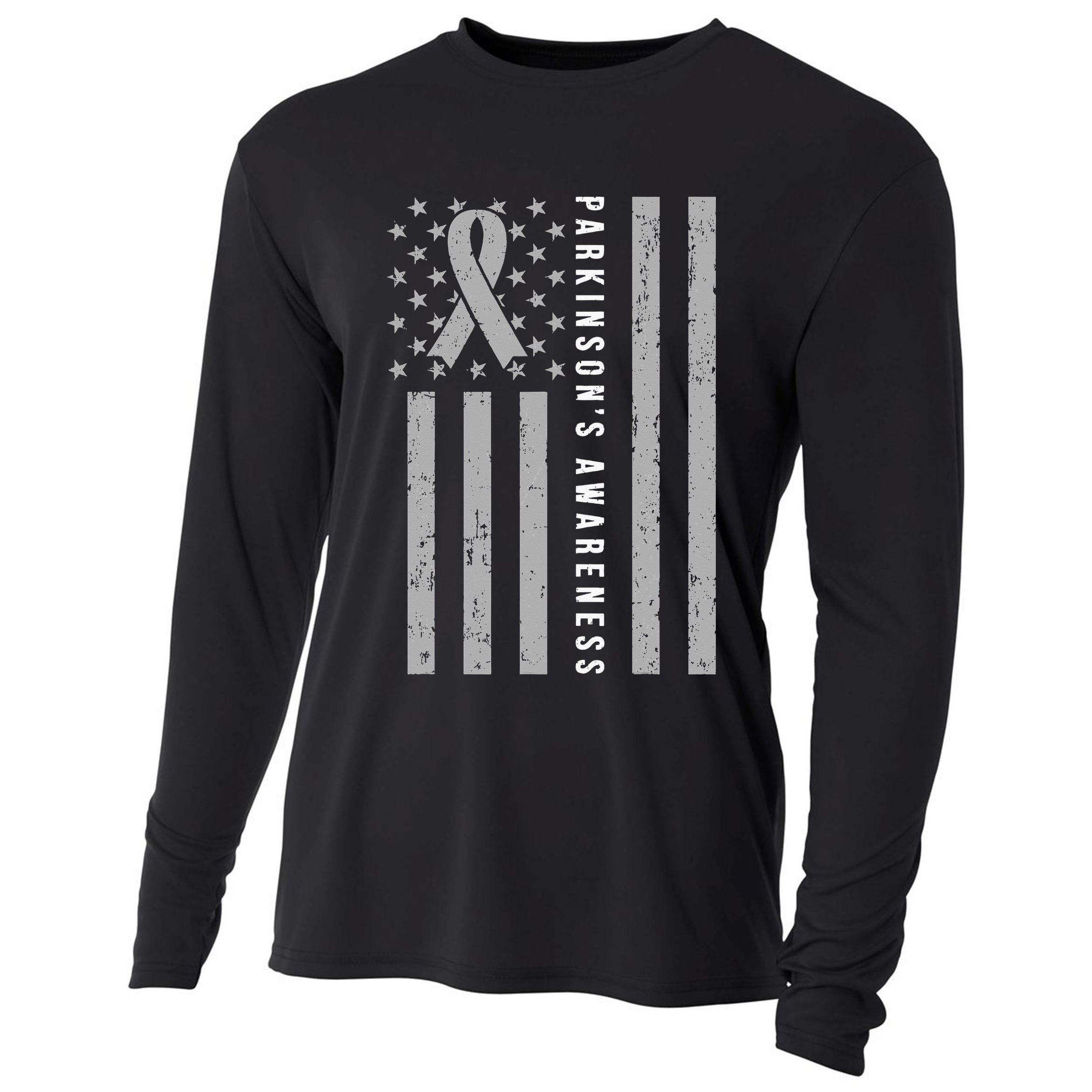 Disease Flag Parkinsons Awareness Ribbon Gray Cooling Performance Long Sleeve Crew