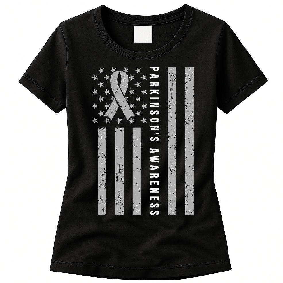 Disease Flag Parkinsons Awareness Ribbon Gray Womens T-Shirt