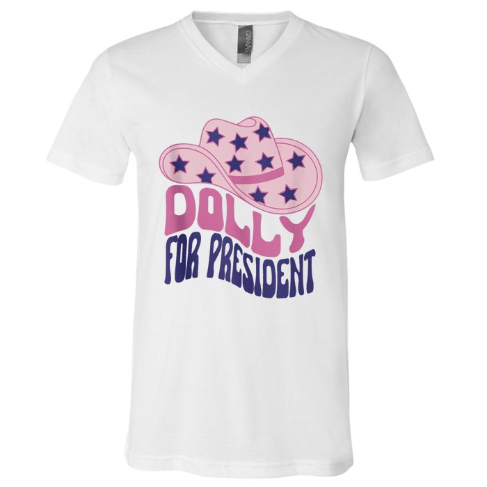 Dolly For President Personalized Dolly First Name Pink Cowboy Hat V-Neck T-Shirt