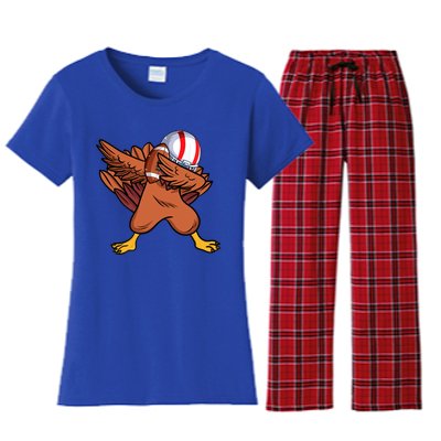 Dabbing Football Player Dabbing Turkey Thanksgiving Cool Gift Women's Flannel Pajama Set