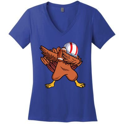 Dabbing Football Player Dabbing Turkey Thanksgiving Cool Gift Women's V-Neck T-Shirt