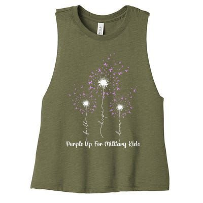 Dandelion Flower Purple Up For Military Women's Racerback Cropped Tank