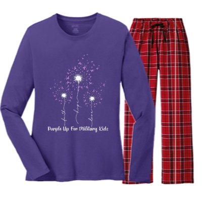 Dandelion Flower Purple Up For Military Women's Long Sleeve Flannel Pajama Set 