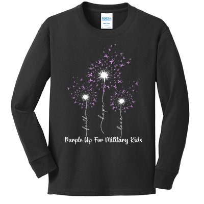 Dandelion Flower Purple Up For Military Kids Long Sleeve Shirt