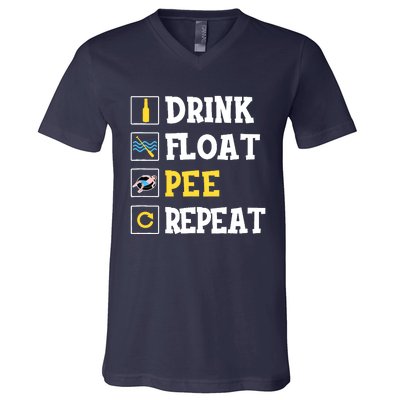 Drink Float Pee Repeat Funny Float Trip Tubing Canoeing V-Neck T-Shirt