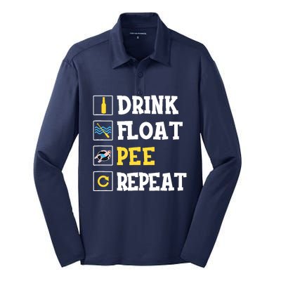 Drink Float Pee Repeat Funny Float Trip Tubing Canoeing Silk Touch Performance Long Sleeve Polo