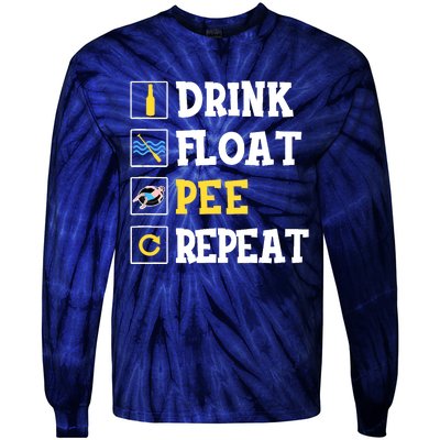 Drink Float Pee Repeat Funny Float Trip Tubing Canoeing Tie-Dye Long Sleeve Shirt