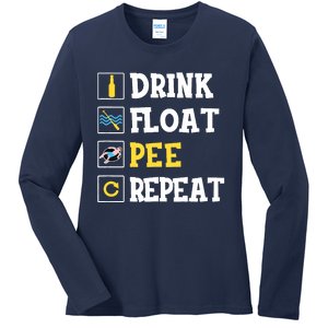 Drink Float Pee Repeat Funny Float Trip Tubing Canoeing Ladies Long Sleeve Shirt