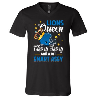 Detroit Football Queen Classy Sassy And A Bit Smart Assy V-Neck T-Shirt