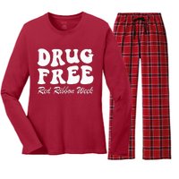 Drug Free Red Ribbon Week Awareness Say No To Drugs Wear Red Women's Long Sleeve Flannel Pajama Set 