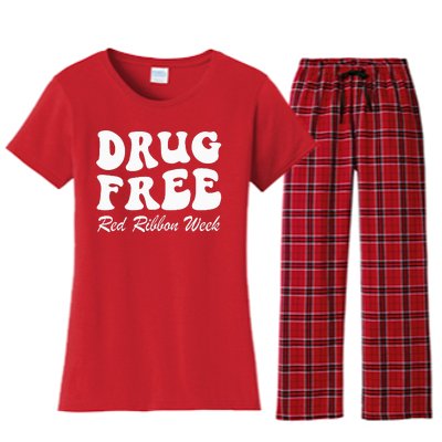 Drug Free Red Ribbon Week Awareness Say No To Drugs Wear Red Women's Flannel Pajama Set