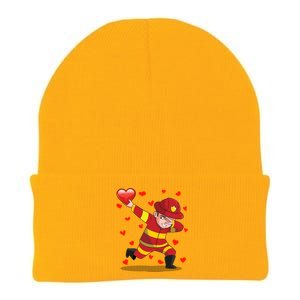 Dabbing Firefighter Red Heart Love Valentines Day Lover Gift Cool Gift Knit Cap Winter Beanie