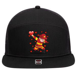 Dabbing Firefighter Red Heart Love Valentines Day Lover Gift Cool Gift 7 Panel Mesh Trucker Snapback Hat