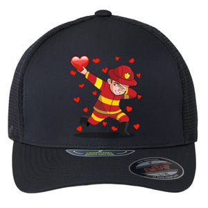 Dabbing Firefighter Red Heart Love Valentines Day Lover Gift Cool Gift Flexfit Unipanel Trucker Cap