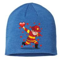 Dabbing Firefighter Red Heart Love Valentines Day Lover Gift Cool Gift Sustainable Beanie