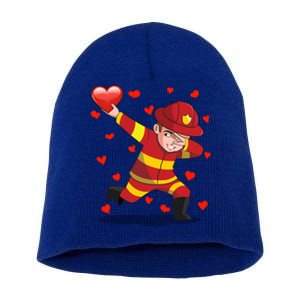 Dabbing Firefighter Red Heart Love Valentines Day Lover Gift Cool Gift Short Acrylic Beanie