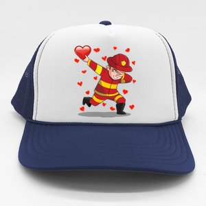 Dabbing Firefighter Red Heart Love Valentines Day Lover Gift Cool Gift Trucker Hat