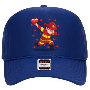 Dabbing Firefighter Red Heart Love Valentines Day Lover Gift Cool Gift High Crown Mesh Back Trucker Hat