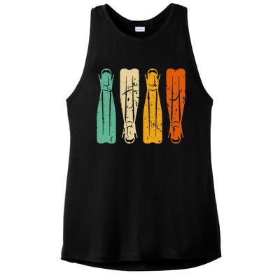 Diving Fins Retro Scuba Diving Snorkeling Diver Vintage Ladies PosiCharge Tri-Blend Wicking Tank