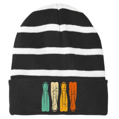 Diving Fins Retro Scuba Diving Snorkeling Diver Vintage Striped Beanie with Solid Band