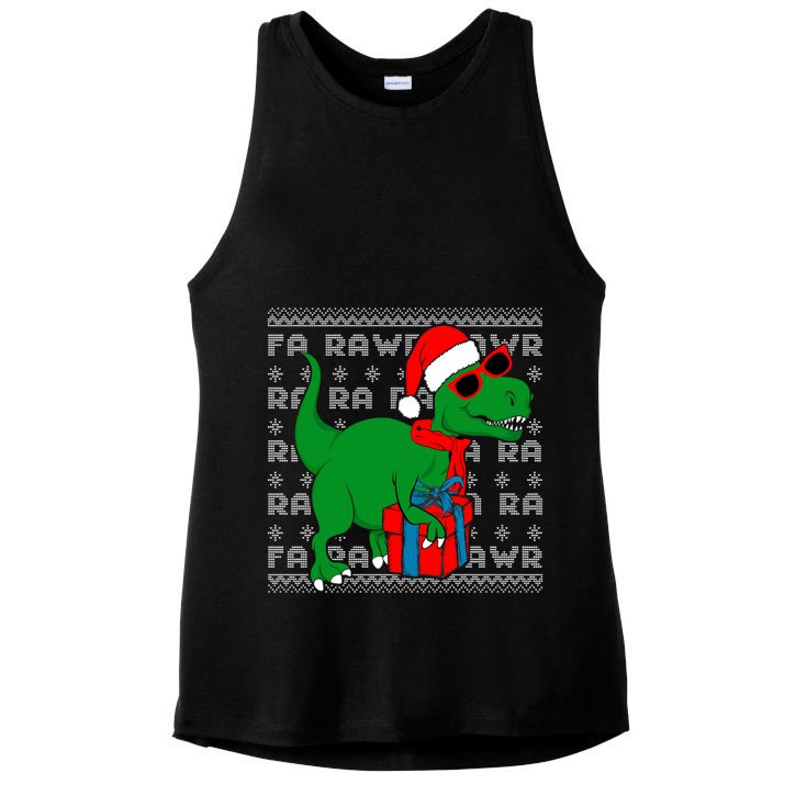 Dinosaur Fa Rawr Rawr T Rex Santa Ugly Xmas Funny Holiday Gift Ladies PosiCharge Tri-Blend Wicking Tank