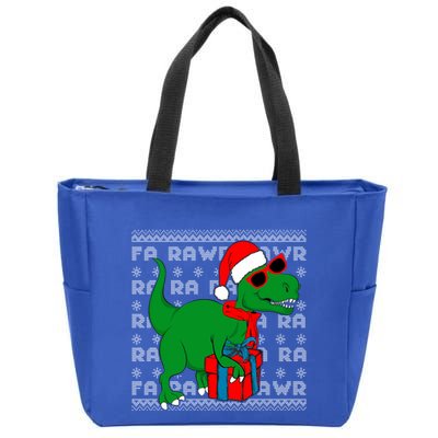 Dinosaur Fa Rawr Rawr T Rex Santa Ugly Xmas Funny Holiday Gift Zip Tote Bag