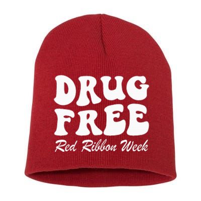 Drug Free Red Ribbon Week Awareness Say No To Drugs Wear Red Short Acrylic Beanie