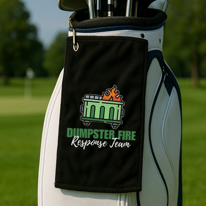Dumpster Fire Response Team Funny Dumpster Fire Meme Golf Towel