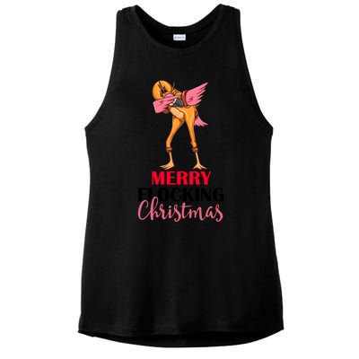 Dabbing Flamingo Reindeer Merry Flocking Christmas Pun Gift Ladies PosiCharge Tri-Blend Wicking Tank