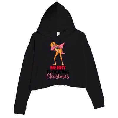 Dabbing Flamingo Reindeer Merry Flocking Christmas Pun Gift Crop Fleece Hoodie