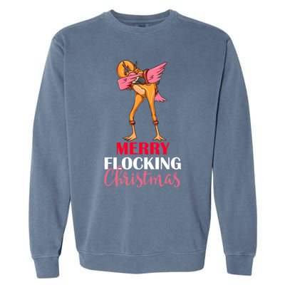 Dabbing Flamingo Reindeer Merry Flocking Christmas Pun Cute Gift Garment-Dyed Sweatshirt