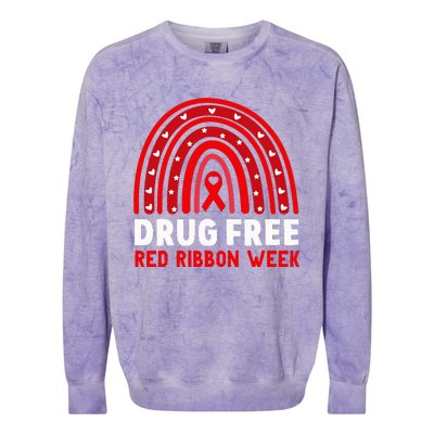 Drug Free Red Ribbon Week Awareness No To Drugs Red Rainbow Colorblast Crewneck Sweatshirt