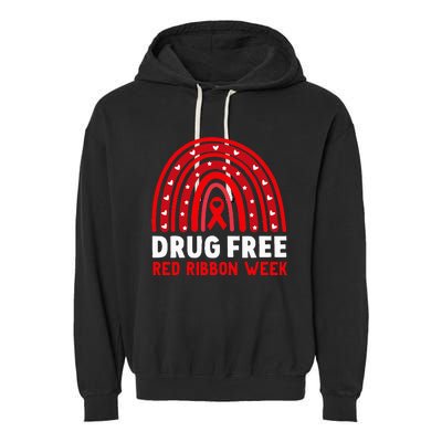 Drug Free Red Ribbon Week Awareness No To Drugs Red Rainbow Garment-Dyed Fleece Hoodie