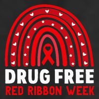 Drug Free Red Ribbon Week Awareness No To Drugs Red Rainbow 7 Panel Mesh Trucker Snapback Hat