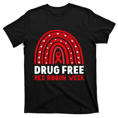 Drug Free Red Ribbon Week Awareness No To Drugs Red Rainbow T-Shirt