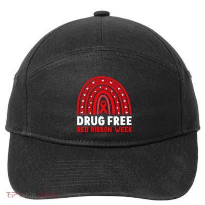 Drug Free Red Ribbon Week Awareness No To Drugs Red Rainbow 7-Panel Snapback Hat