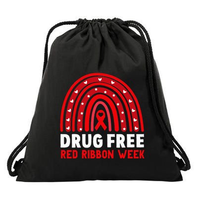 Drug Free Red Ribbon Week Awareness No To Drugs Red Rainbow Drawstring Bag