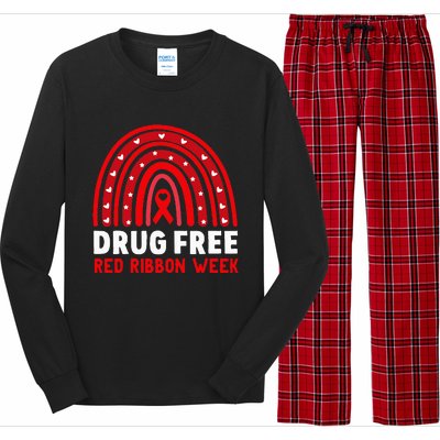 Drug Free Red Ribbon Week Awareness No To Drugs Red Rainbow Long Sleeve Pajama Set